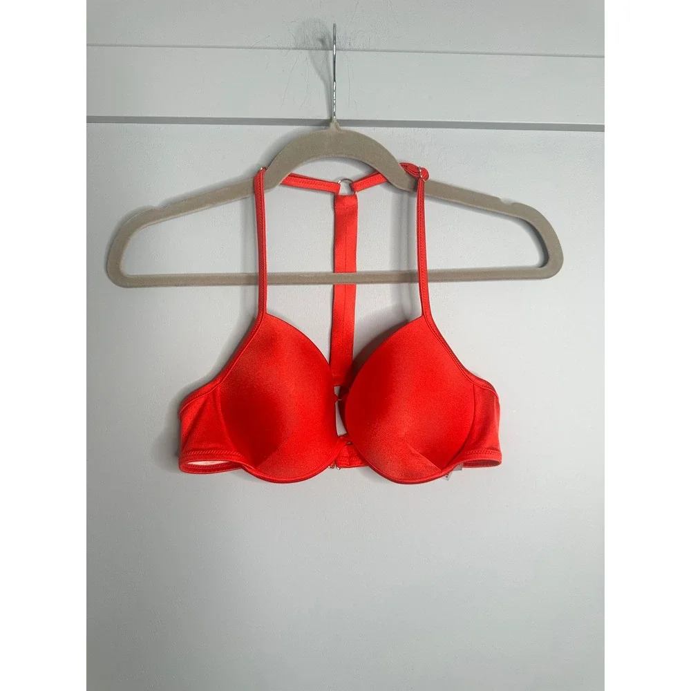 Victoria's Secret Red Rhinestone Strap Push Up‎ Bra Bikini Swim Top 36B